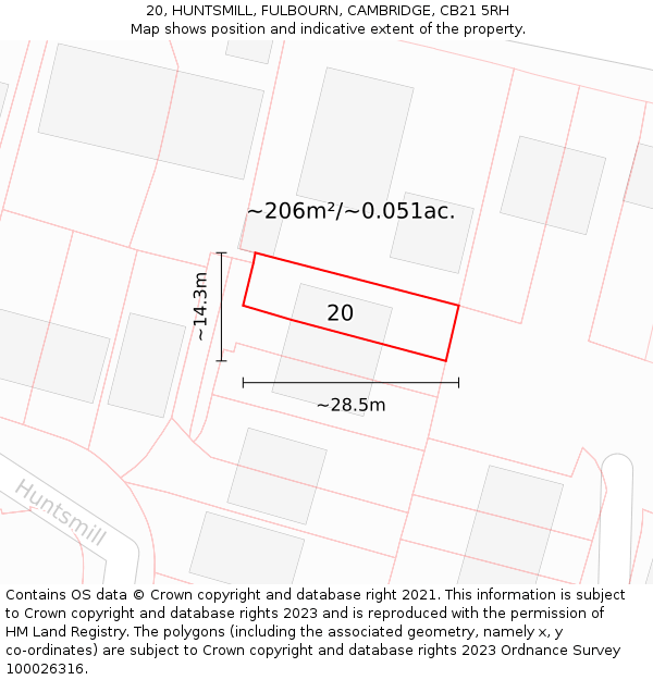 20, HUNTSMILL, FULBOURN, CAMBRIDGE, CB21 5RH: Plot and title map