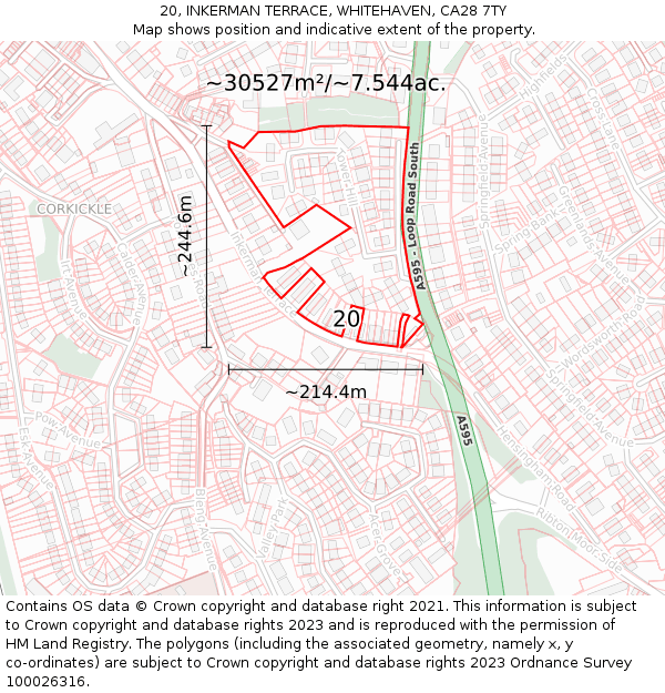 20, INKERMAN TERRACE, WHITEHAVEN, CA28 7TY: Plot and title map