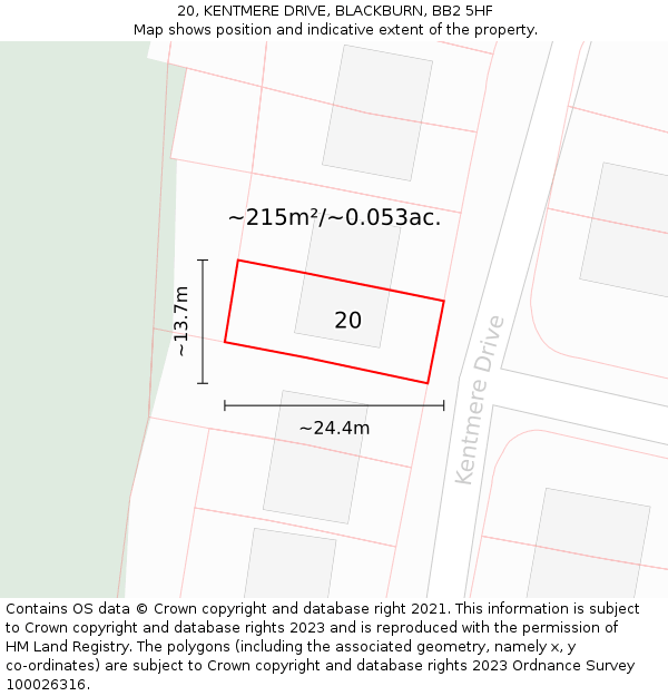 20, KENTMERE DRIVE, BLACKBURN, BB2 5HF: Plot and title map