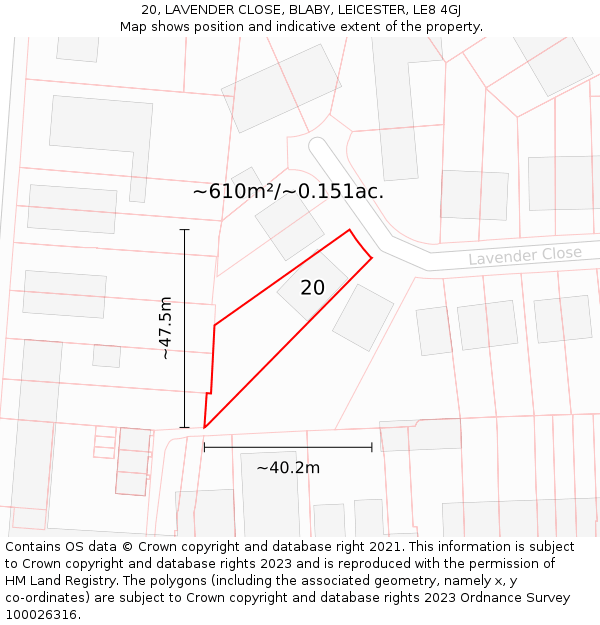 20, LAVENDER CLOSE, BLABY, LEICESTER, LE8 4GJ: Plot and title map