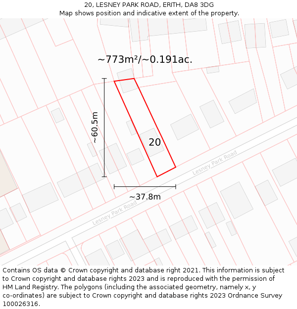 20, LESNEY PARK ROAD, ERITH, DA8 3DG: Plot and title map