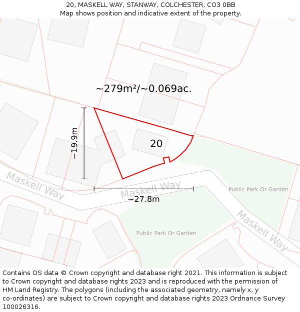 20, MASKELL WAY, STANWAY, COLCHESTER, CO3 0BB: Plot and title map