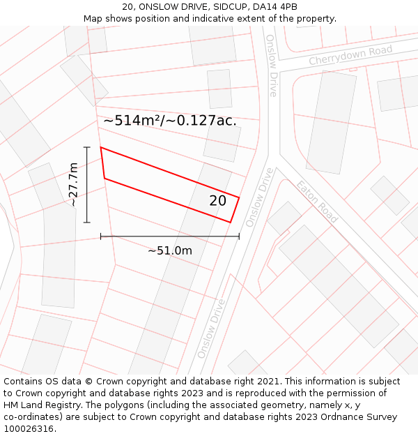 20, ONSLOW DRIVE, SIDCUP, DA14 4PB: Plot and title map