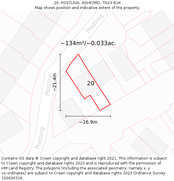 20, POSTLING, ASHFORD, TN23 4UX: Plot and title map