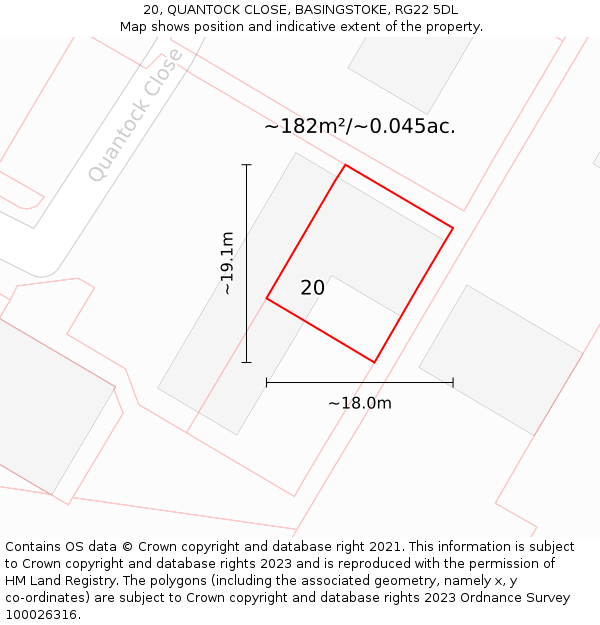 20, QUANTOCK CLOSE, BASINGSTOKE, RG22 5DL: Plot and title map