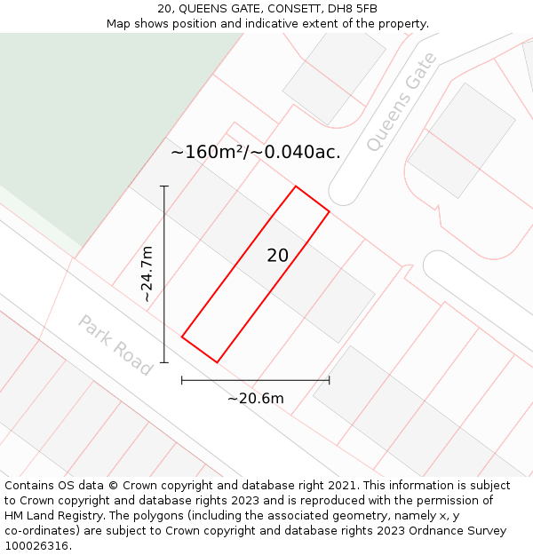 20, QUEENS GATE, CONSETT, DH8 5FB: Plot and title map