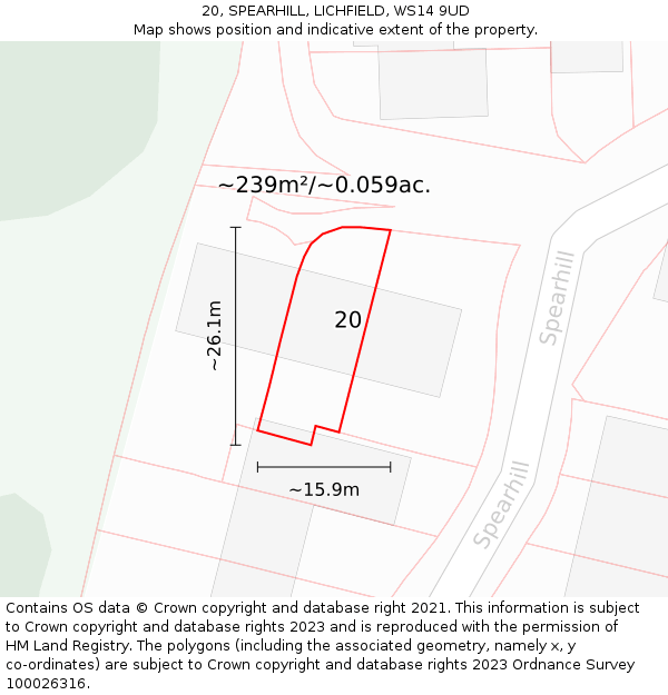 20, SPEARHILL, LICHFIELD, WS14 9UD: Plot and title map
