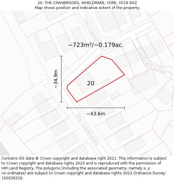 20, THE CRANBROOKS, WHELDRAKE, YORK, YO19 6AZ: Plot and title map