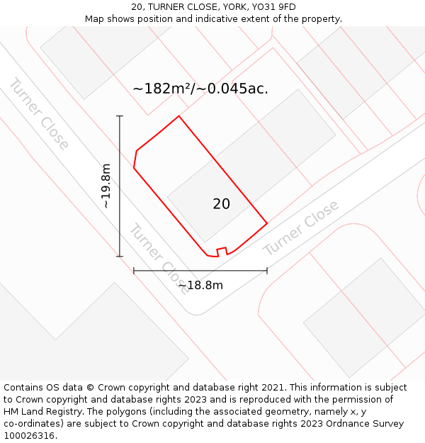 20, TURNER CLOSE, YORK, YO31 9FD: Plot and title map