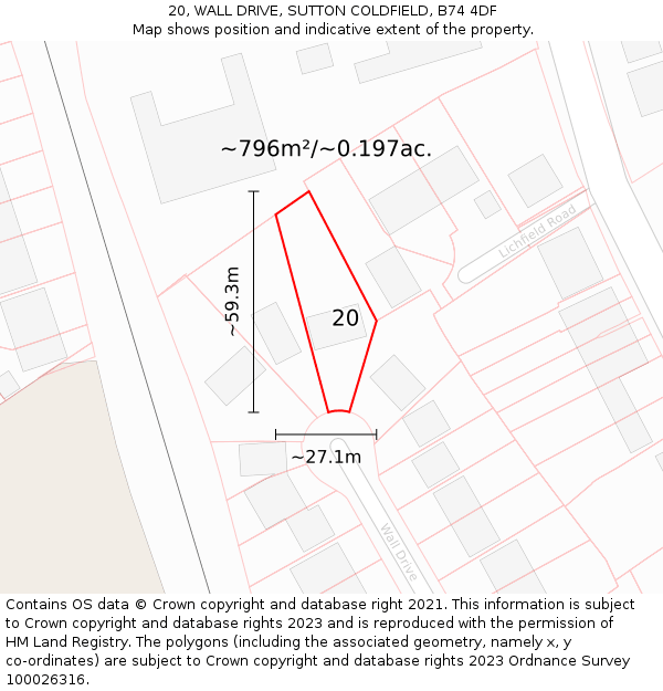 20, WALL DRIVE, SUTTON COLDFIELD, B74 4DF: Plot and title map
