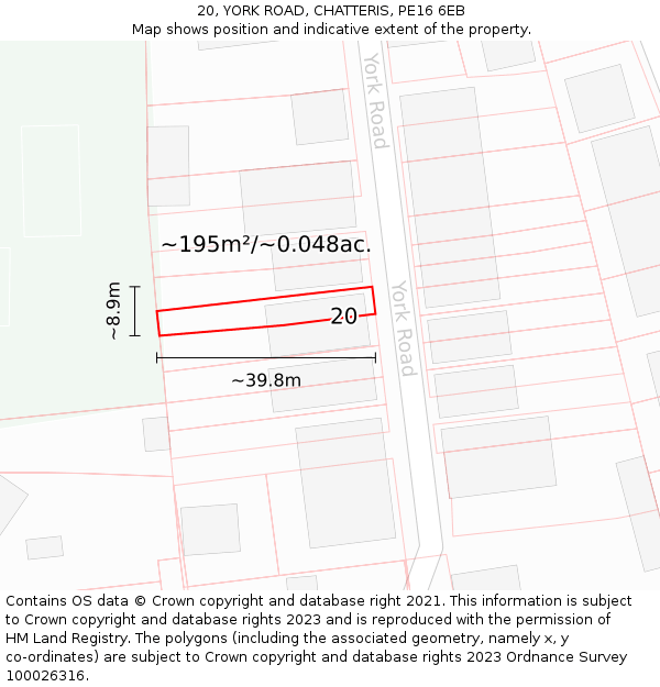 20, YORK ROAD, CHATTERIS, PE16 6EB: Plot and title map