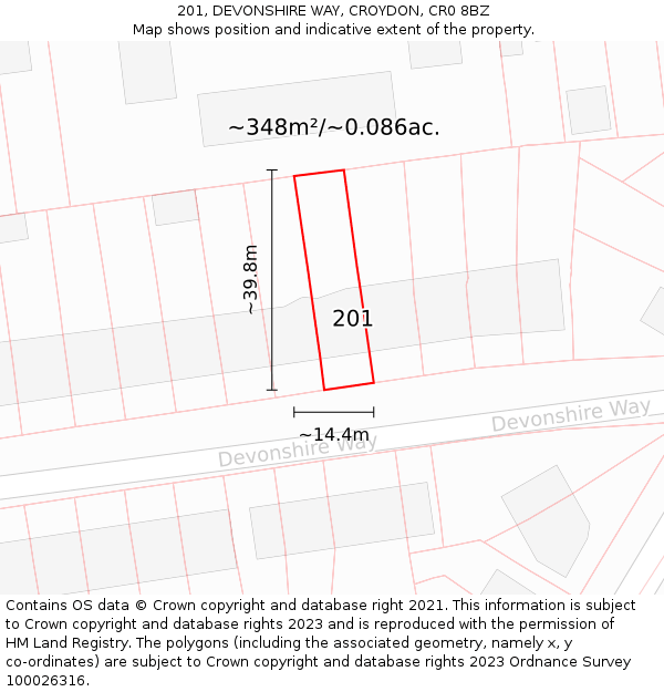201, DEVONSHIRE WAY, CROYDON, CR0 8BZ: Plot and title map