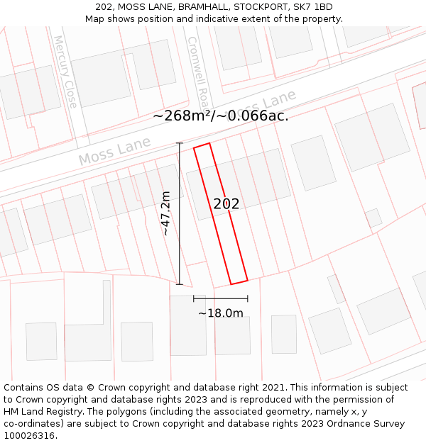 202, MOSS LANE, BRAMHALL, STOCKPORT, SK7 1BD: Plot and title map