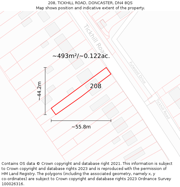 208, TICKHILL ROAD, DONCASTER, DN4 8QS: Plot and title map