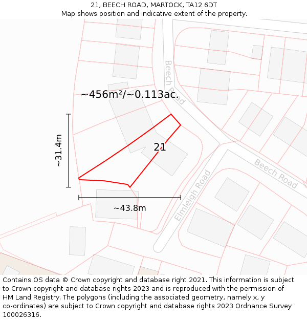 21, BEECH ROAD, MARTOCK, TA12 6DT: Plot and title map