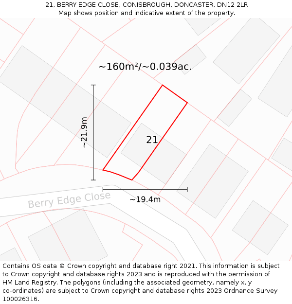 21, BERRY EDGE CLOSE, CONISBROUGH, DONCASTER, DN12 2LR: Plot and title map