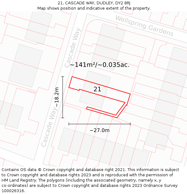 21, CASCADE WAY, DUDLEY, DY2 8RJ: Plot and title map