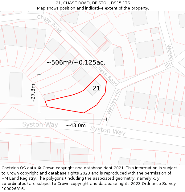 21, CHASE ROAD, BRISTOL, BS15 1TS: Plot and title map