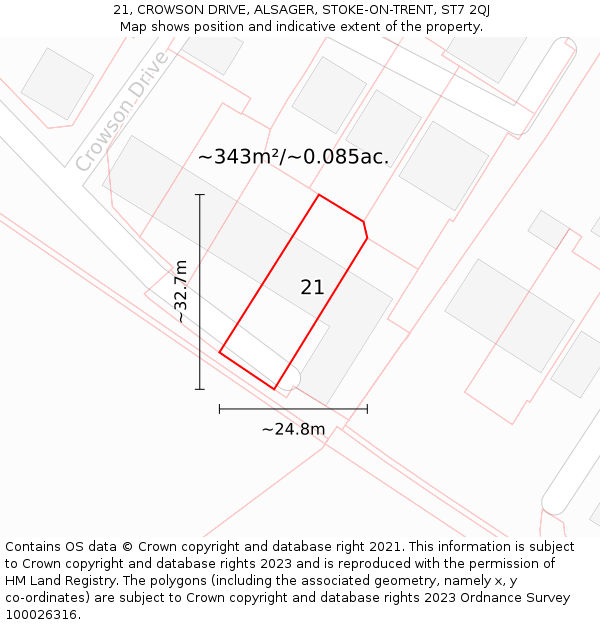 21, CROWSON DRIVE, ALSAGER, STOKE-ON-TRENT, ST7 2QJ: Plot and title map