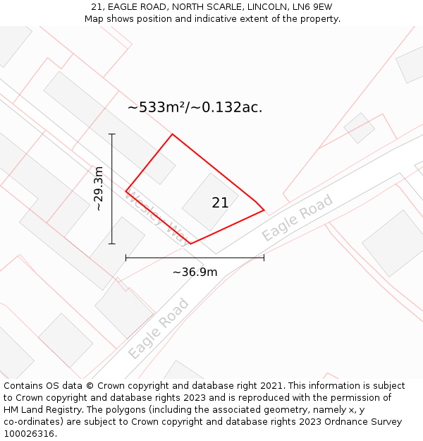 21, EAGLE ROAD, NORTH SCARLE, LINCOLN, LN6 9EW: Plot and title map