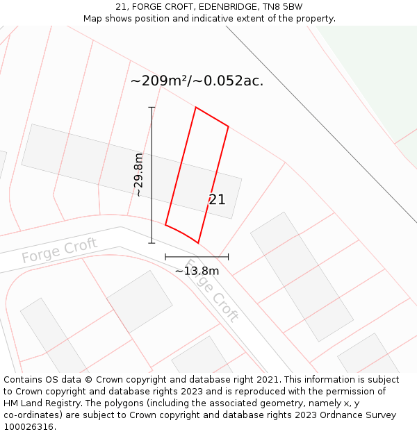 21, FORGE CROFT, EDENBRIDGE, TN8 5BW: Plot and title map