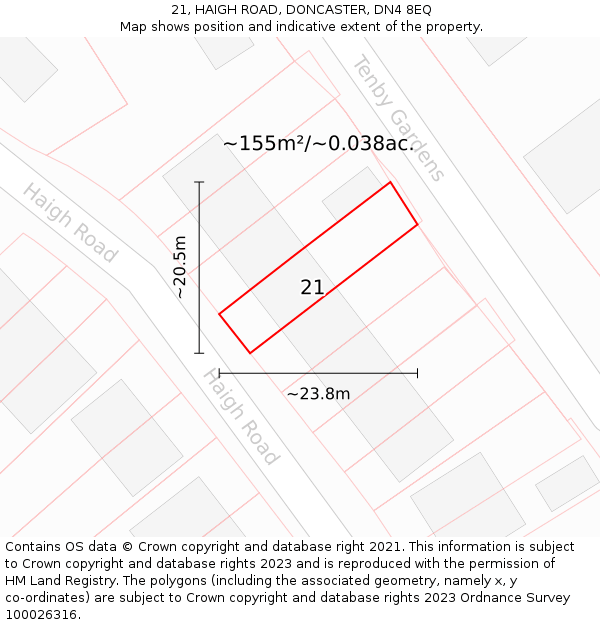 21, HAIGH ROAD, DONCASTER, DN4 8EQ: Plot and title map