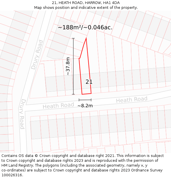 21, HEATH ROAD, HARROW, HA1 4DA: Plot and title map