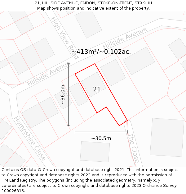 21, HILLSIDE AVENUE, ENDON, STOKE-ON-TRENT, ST9 9HH: Plot and title map