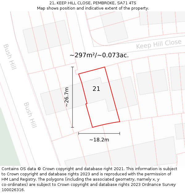 21, KEEP HILL CLOSE, PEMBROKE, SA71 4TS: Plot and title map
