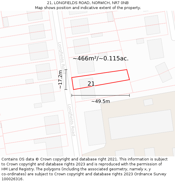 21, LONGFIELDS ROAD, NORWICH, NR7 0NB: Plot and title map