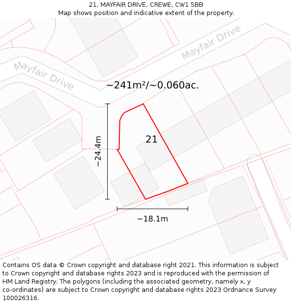 21, MAYFAIR DRIVE, CREWE, CW1 5BB: Plot and title map