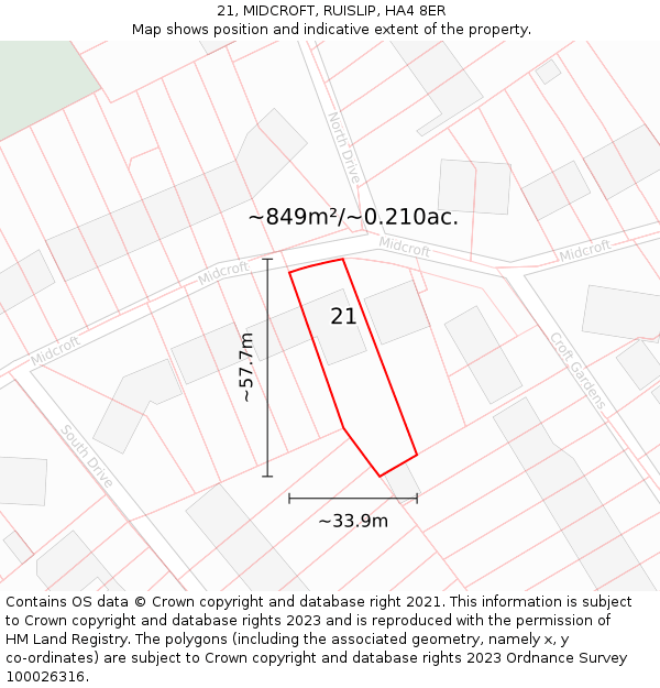 21, MIDCROFT, RUISLIP, HA4 8ER: Plot and title map