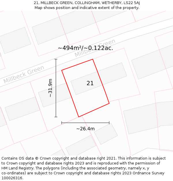 21, MILLBECK GREEN, COLLINGHAM, WETHERBY, LS22 5AJ: Plot and title map
