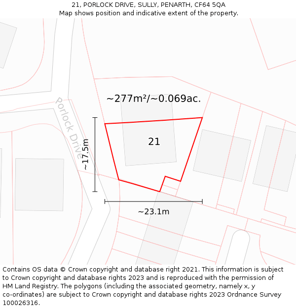 21, PORLOCK DRIVE, SULLY, PENARTH, CF64 5QA: Plot and title map
