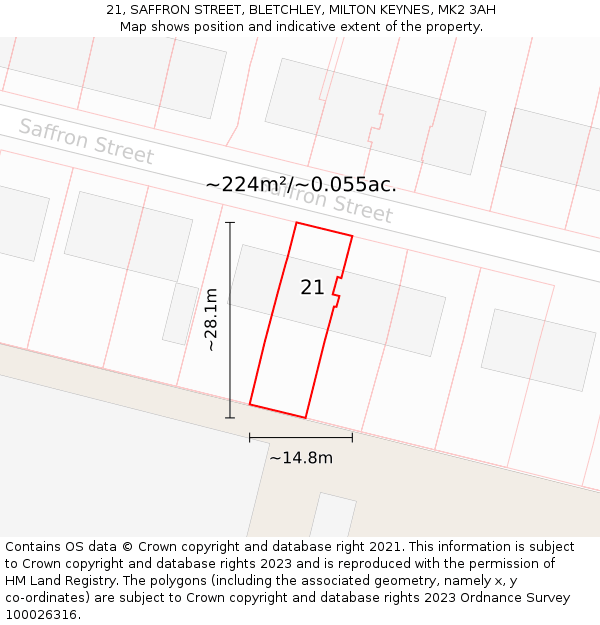 21, SAFFRON STREET, BLETCHLEY, MILTON KEYNES, MK2 3AH: Plot and title map