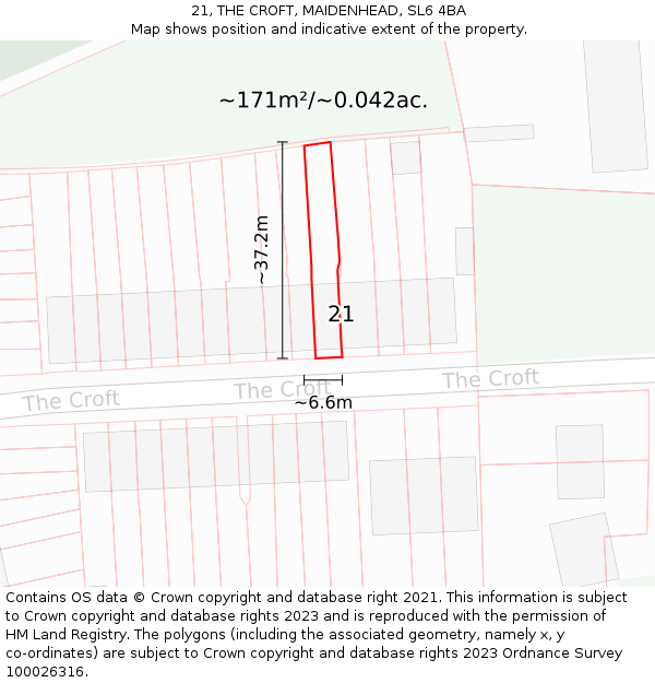 21, THE CROFT, MAIDENHEAD, SL6 4BA: Plot and title map