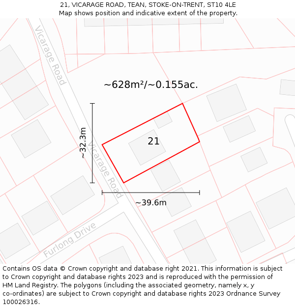 21, VICARAGE ROAD, TEAN, STOKE-ON-TRENT, ST10 4LE: Plot and title map