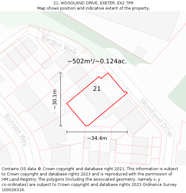 21, WOODLAND DRIVE, EXETER, EX2 7PR: Plot and title map