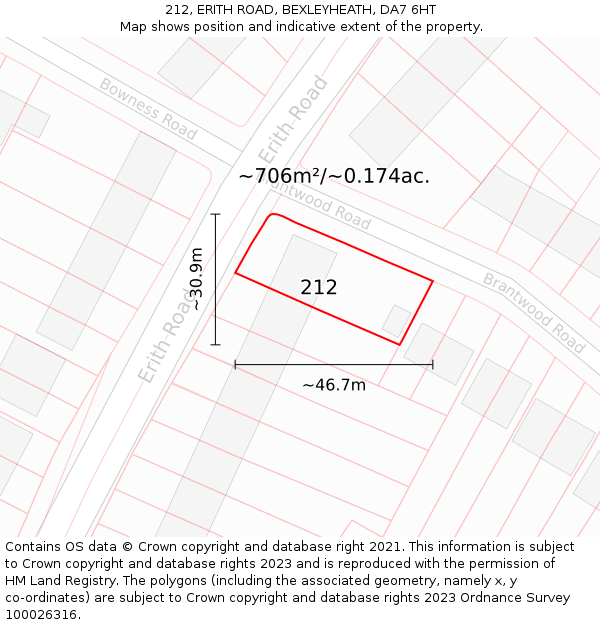 212, ERITH ROAD, BEXLEYHEATH, DA7 6HT: Plot and title map