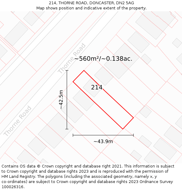 214, THORNE ROAD, DONCASTER, DN2 5AG: Plot and title map