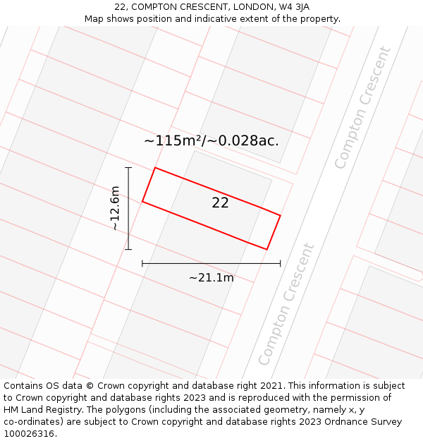 22, COMPTON CRESCENT, LONDON, W4 3JA: Plot and title map