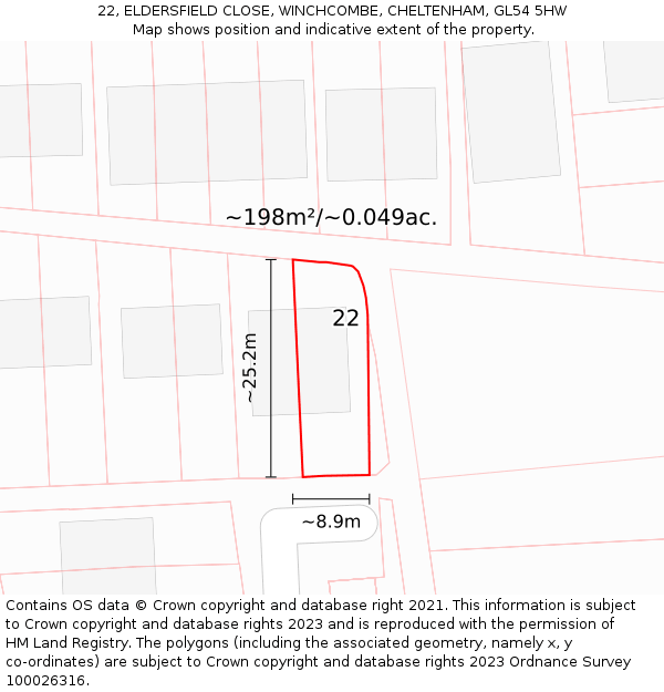22, ELDERSFIELD CLOSE, WINCHCOMBE, CHELTENHAM, GL54 5HW: Plot and title map