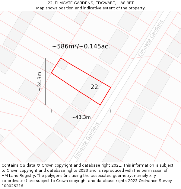 22, ELMGATE GARDENS, EDGWARE, HA8 9RT: Plot and title map