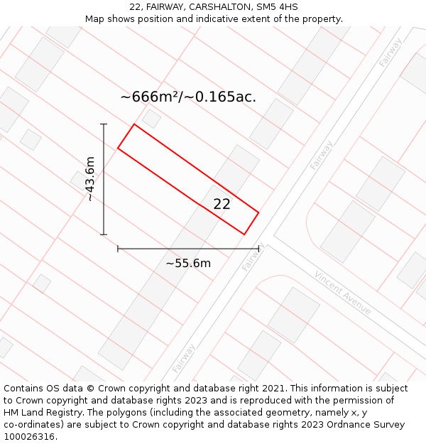 22, FAIRWAY, CARSHALTON, SM5 4HS: Plot and title map