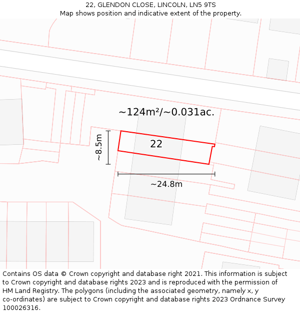 22, GLENDON CLOSE, LINCOLN, LN5 9TS: Plot and title map