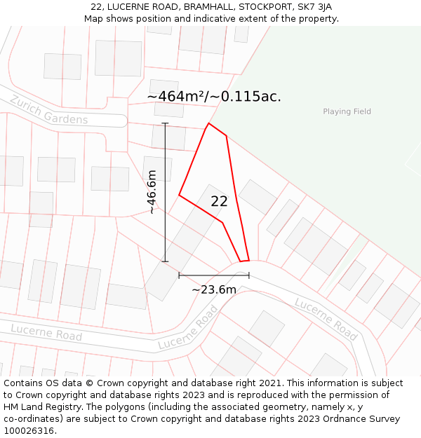 22, LUCERNE ROAD, BRAMHALL, STOCKPORT, SK7 3JA: Plot and title map