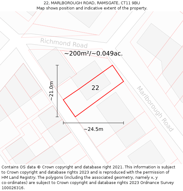22, MARLBOROUGH ROAD, RAMSGATE, CT11 9BU: Plot and title map