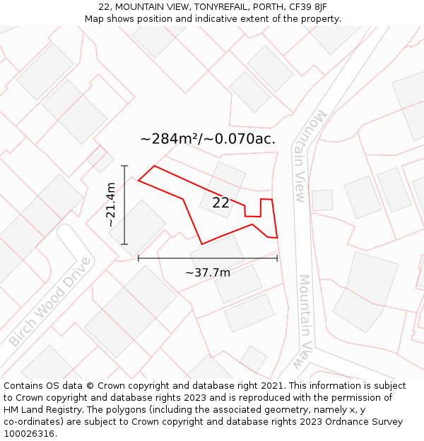 22, MOUNTAIN VIEW, TONYREFAIL, PORTH, CF39 8JF: Plot and title map