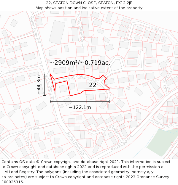 22, SEATON DOWN CLOSE, SEATON, EX12 2JB: Plot and title map
