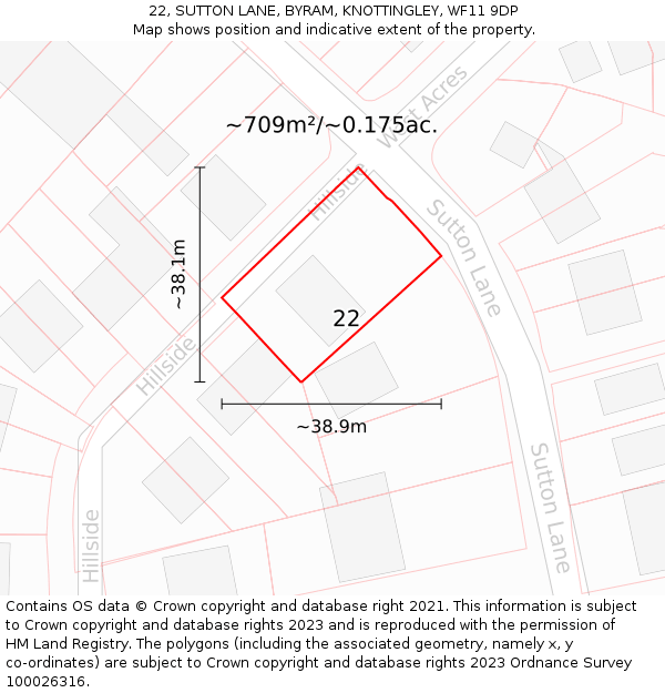 22, SUTTON LANE, BYRAM, KNOTTINGLEY, WF11 9DP: Plot and title map